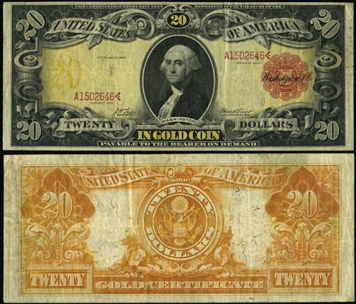 1905 Twenty Dollar Bill Gold Certificate Technicolor Note