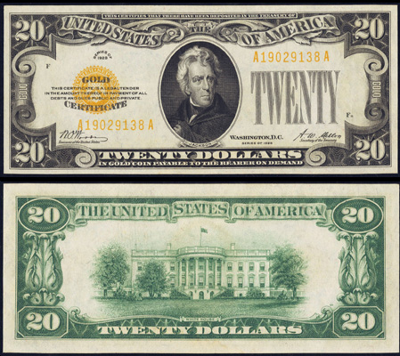 1928 Twenty Dollar Bill Gold Certificate Bank Note