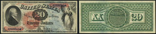 1869 Twenty Dollar Bill Legal Tender Rainbow Note