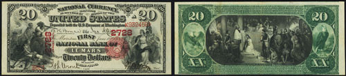 1875 Twenty Dollar Bill National Currency Note