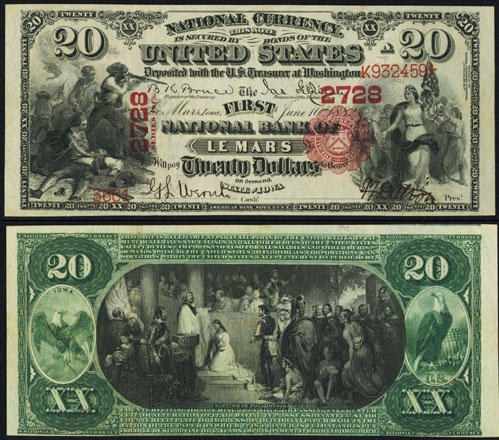 1875 Twenty Dollar Bill National Currency Note