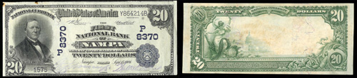 1902 Twenty Dollar Bill National Currency Blue Seal Note