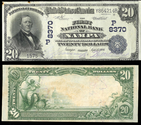 1902 Twenty Dollar Bill National Currency Blue Seal Note