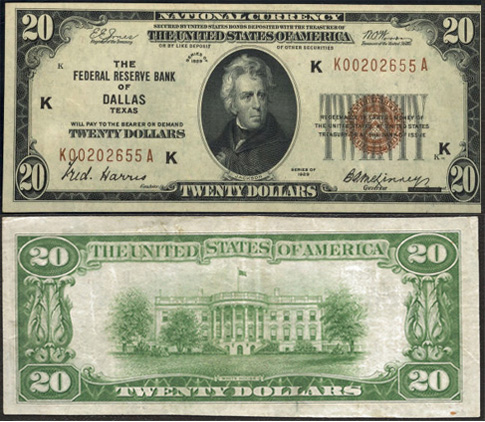 1929 Twenty Dollar Bill Federal Reserve Bank Note