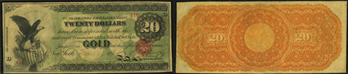 1863 Twenty Dollar Bill Gold Certificate Note