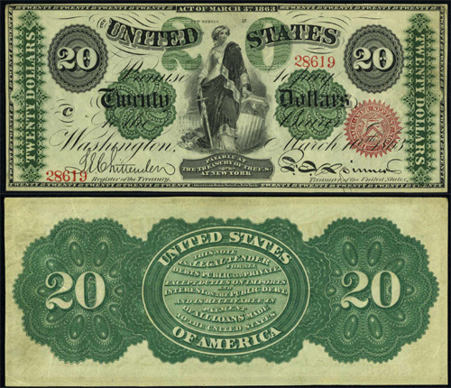 1863 Twenty Dollar Bill Legal Tender Note