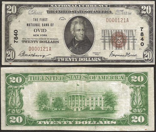 1929 Twenty Dollar Bill National Currency Bank Note