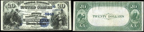 1882 Twenty Dollar Bill National Currency Value Back Note
