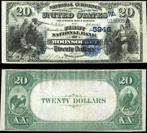 1882 Twenty Dollar Bill National Currency Value Back Note