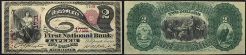 1875 Two Dollar Bill National Currency Note