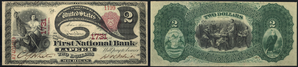 1875 Two Dollar Bill National Currency Note