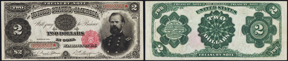 1891 Two Dollar Bill Treasury Note