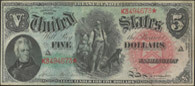 1869 $5 Legal Tender Rainbow Woodchopper
